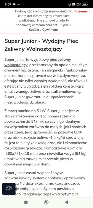 Piec żeliwny wolnostojący 5kW