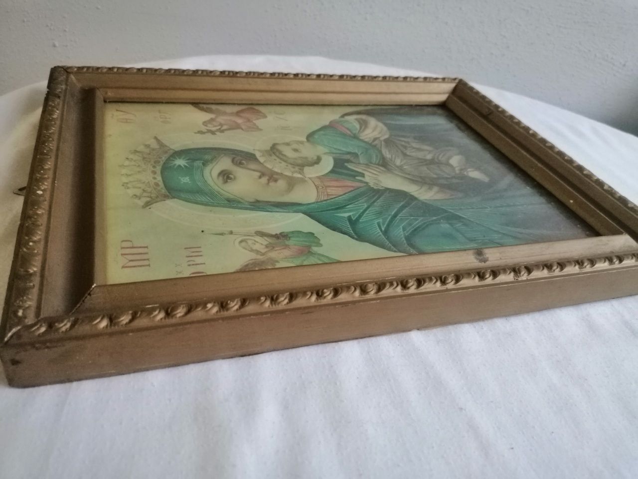 Stary obrazek religijny w ramce +szkło