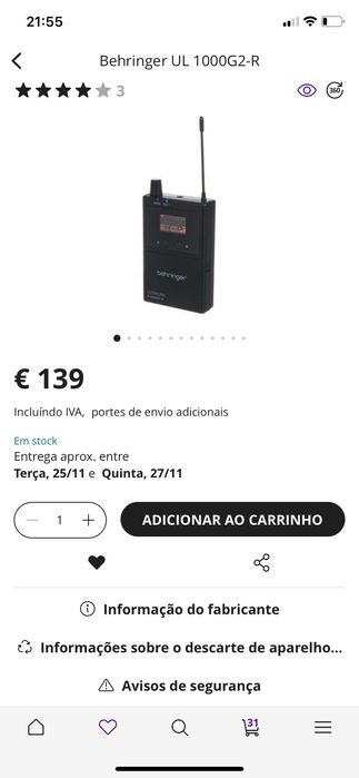 Recetor In-ear Behringer