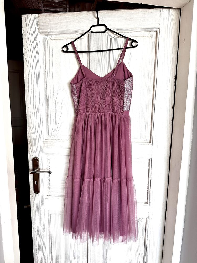 Sukienka midi tiul cekiny elegancka wesele studniówka