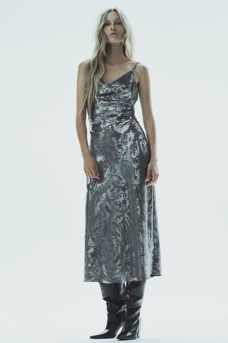 Zara żakardowa srebrna sukienka 36 S