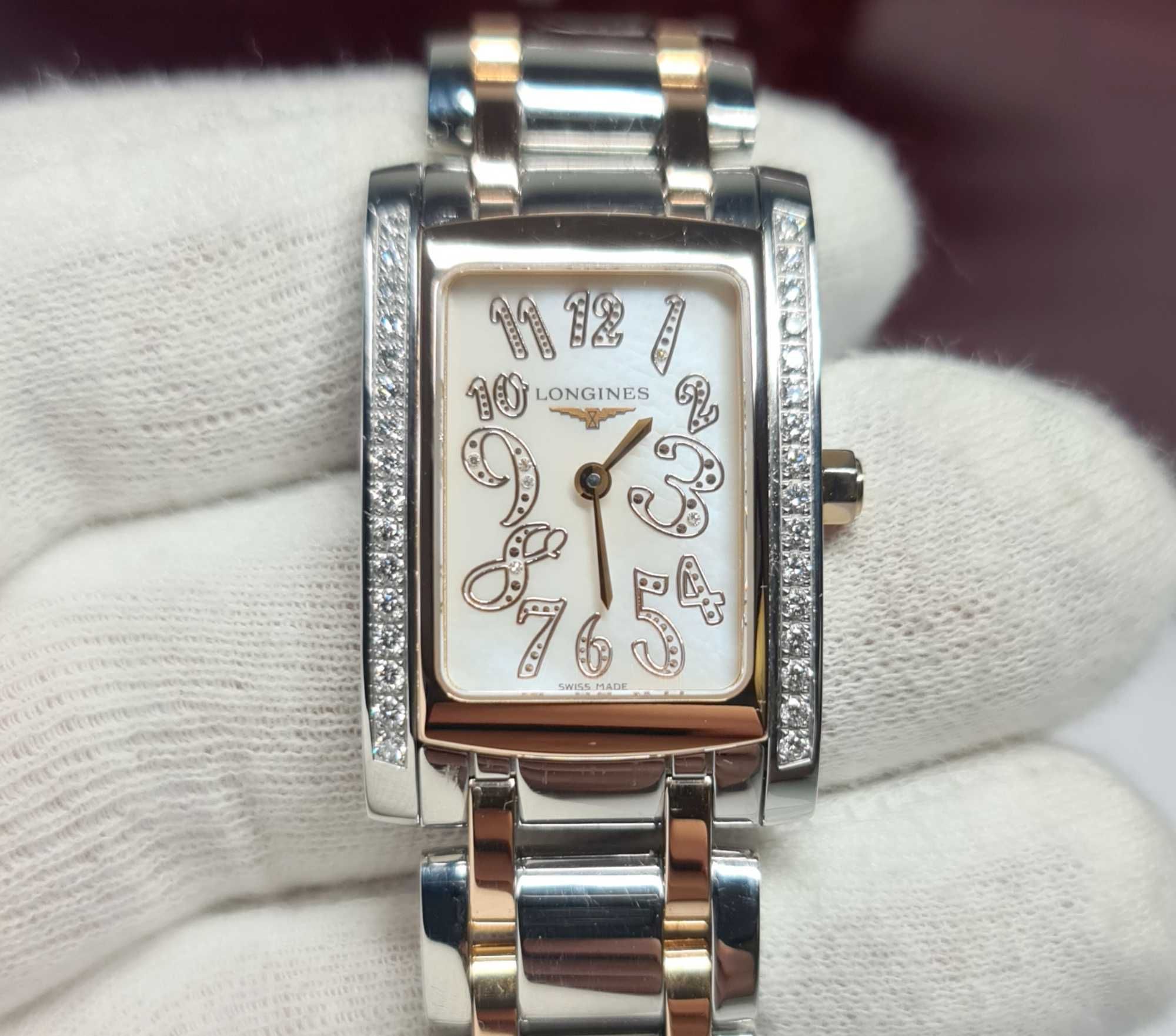 Жіночий годинник часы Longines DolceVita Steel/Gold з діамантами L5