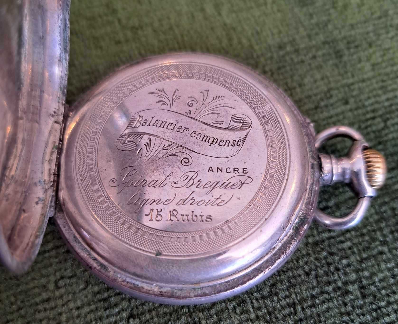 Relógio de bolso balance compensé ancre 15 rubis em prata