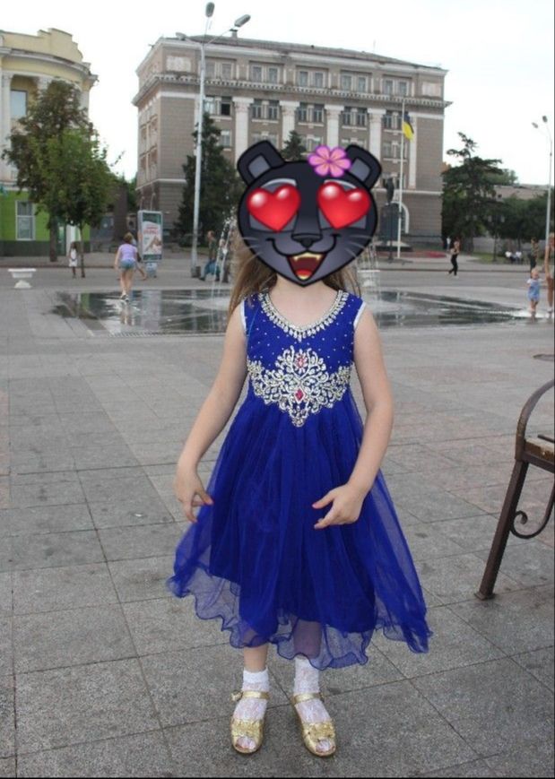 Синее платье расшитое камешками с вышивкой нарядное на 5 лет греческое
