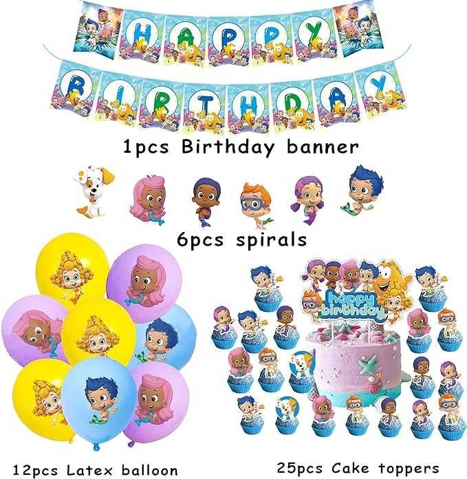 Zestaw urodzinowy Bąbelkowe Gupiki, banner, balony, toppery