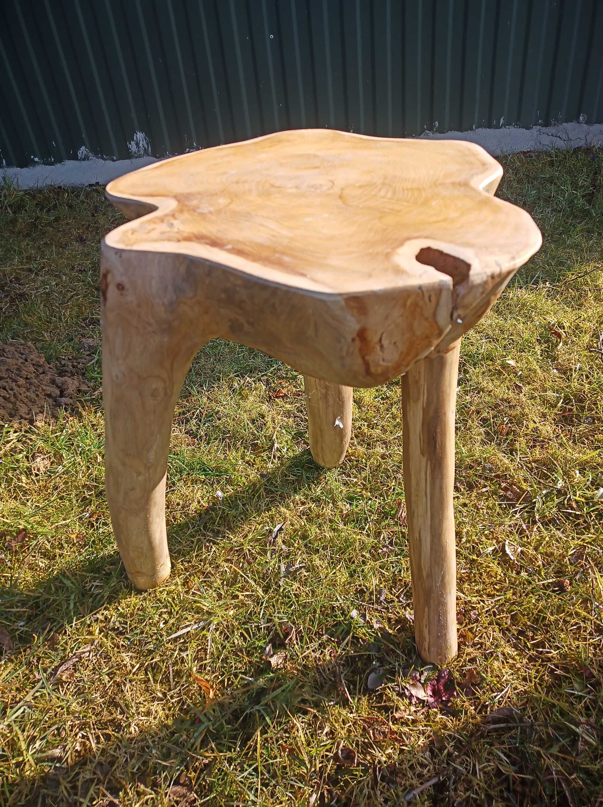 Taboret z litego, twardego drewna tekowego, 44cm stylowy stołek teak