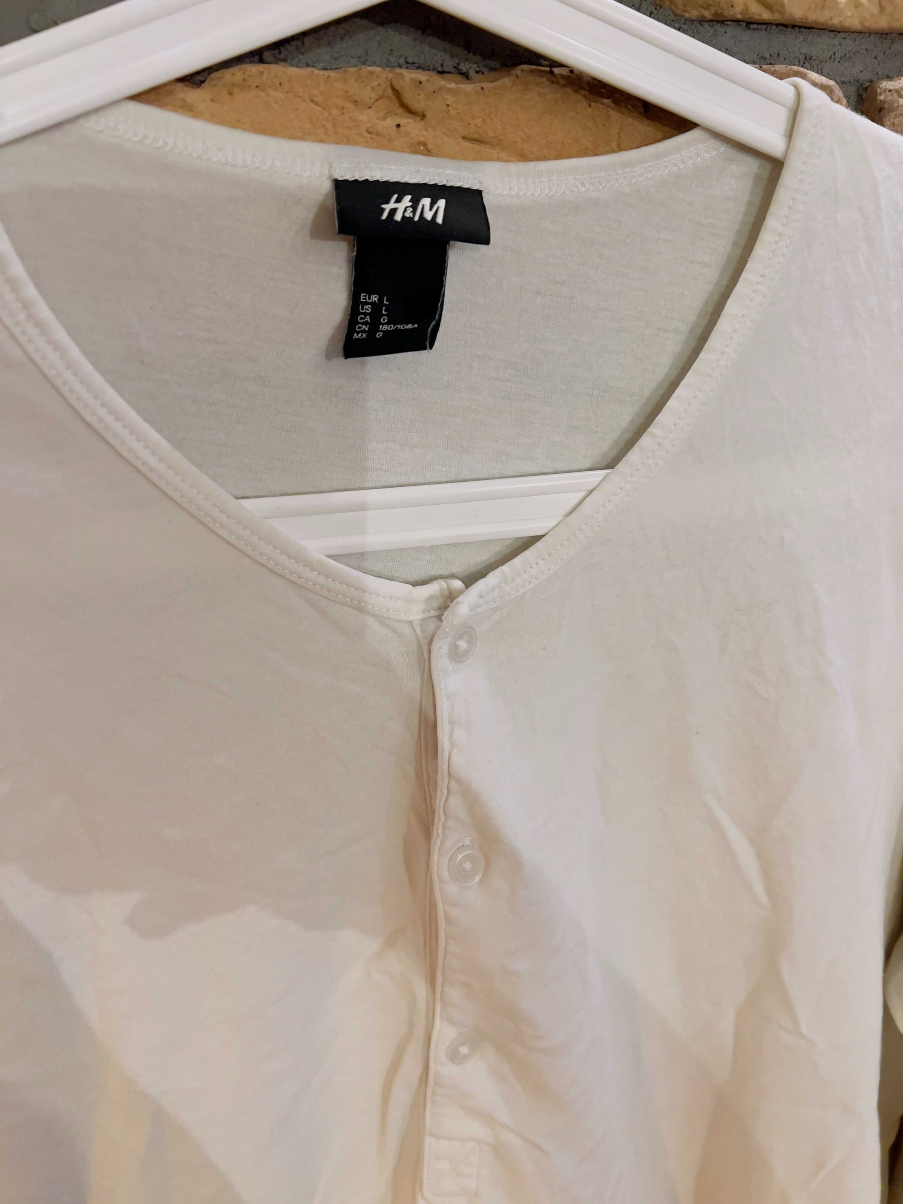 Biała koszulka z długimi rękawami 100% bawełna Zapięcia do rękawa