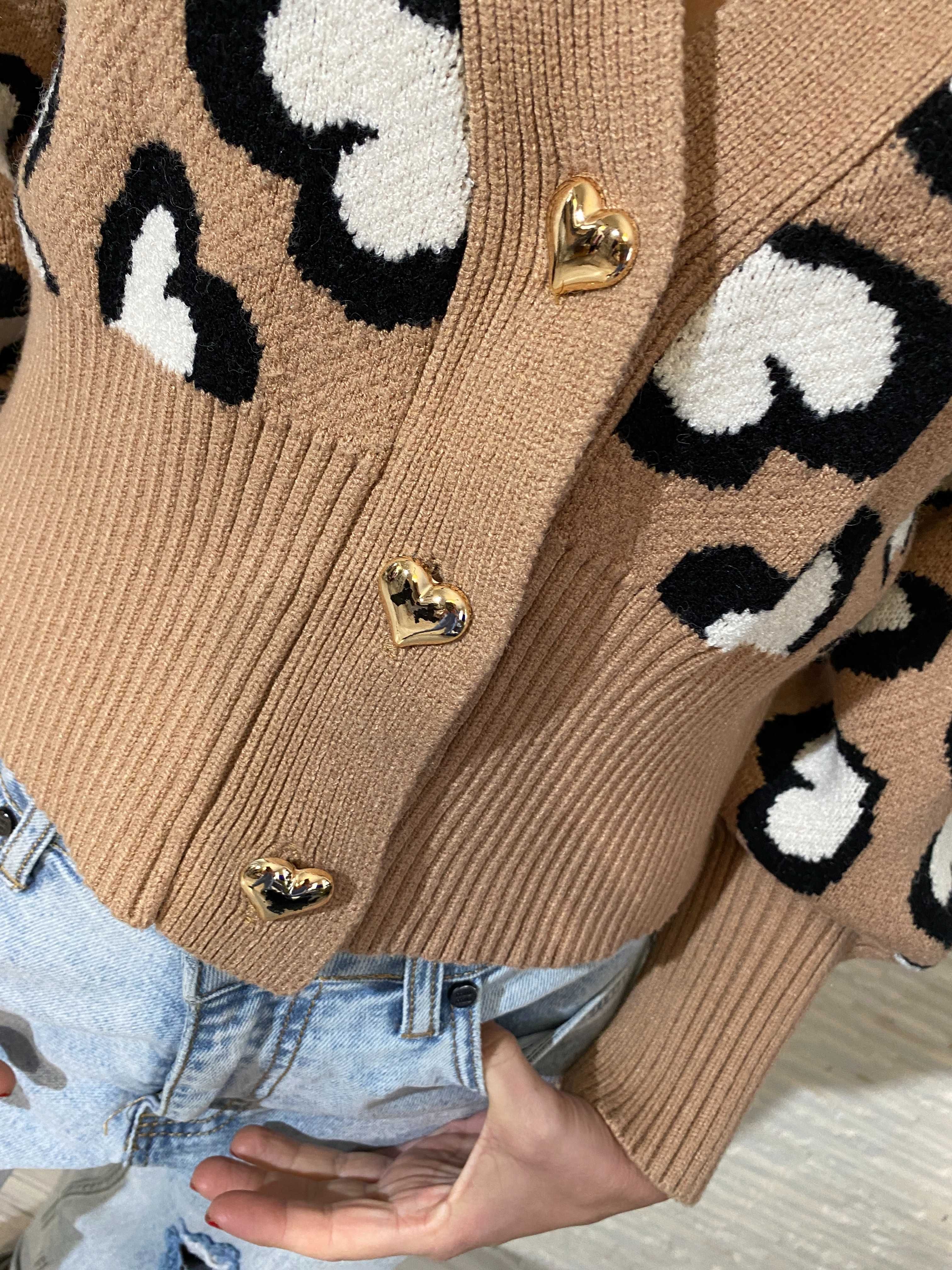 AZARA Paris sweter kardigan camel - serduszka heart Uni