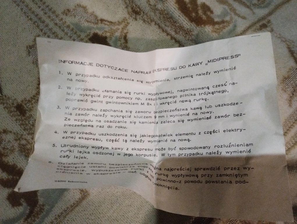 Ekspres do kawy midipres zabytkowy PRL 1985 r  unikat nowy instrukcja