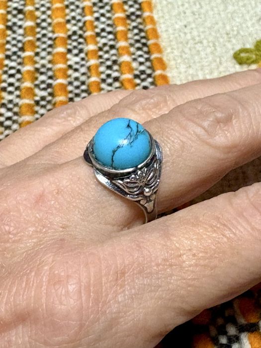 Stary Pierścionek z prl srebrny. Biżuteria prl Stare turkus vintage