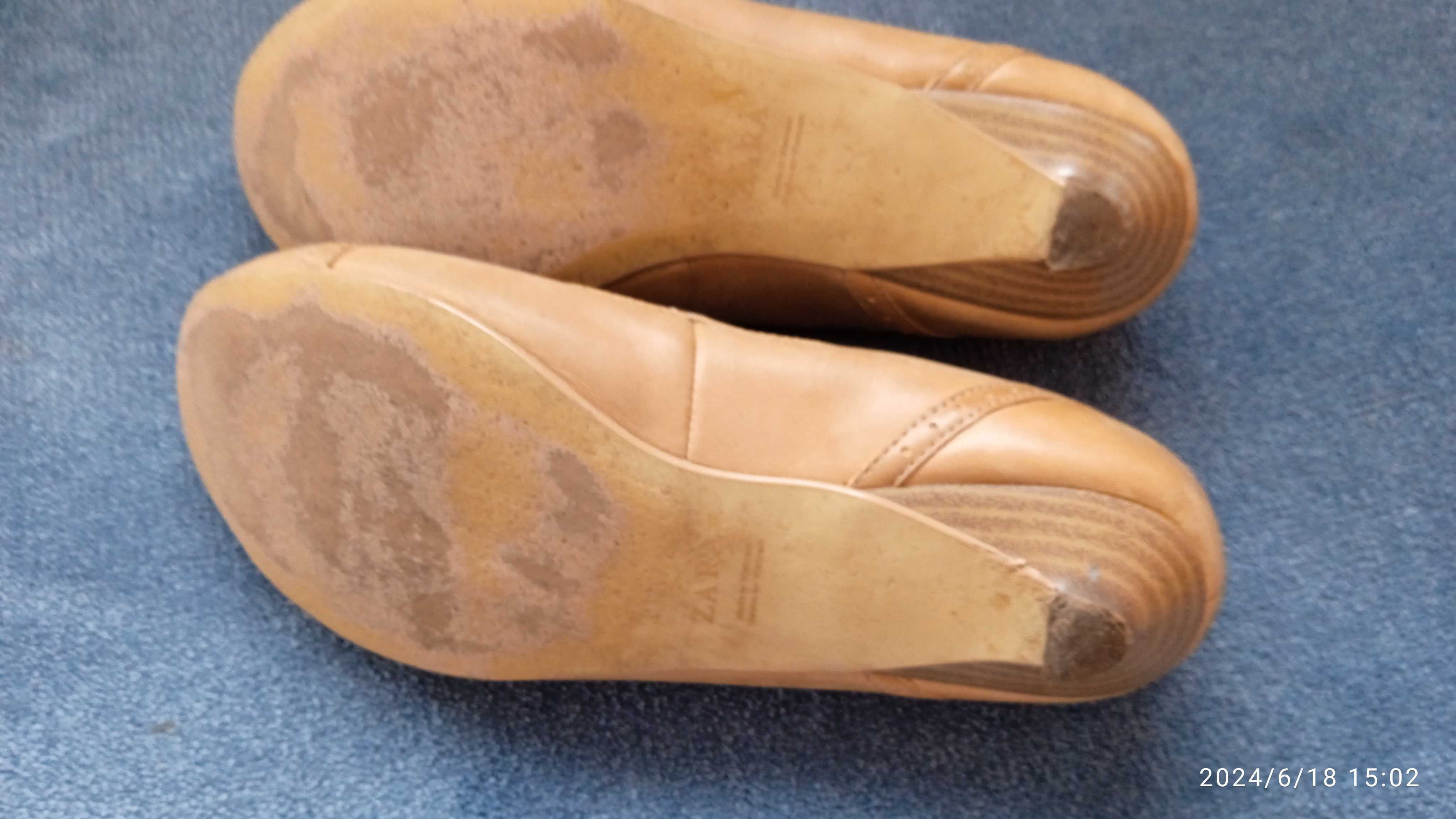 Buty damskie Zara, ze skóry, kolor beż, rozmiar 37.