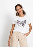bonprix biała bluzka krótki rękaw nadruk motyl 48-50