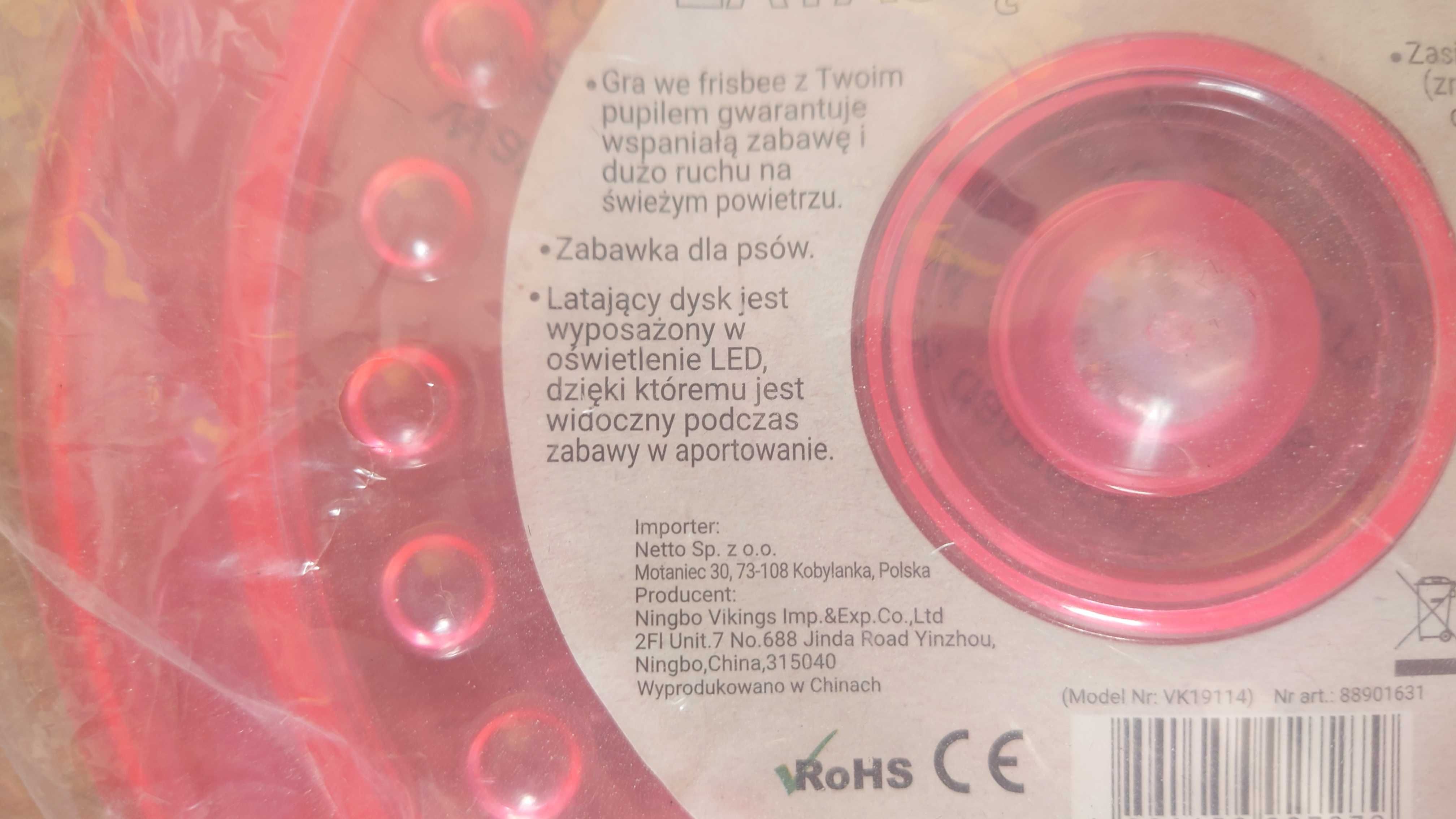 latający dysk z światłem led frisbee różowe nowe dla psa