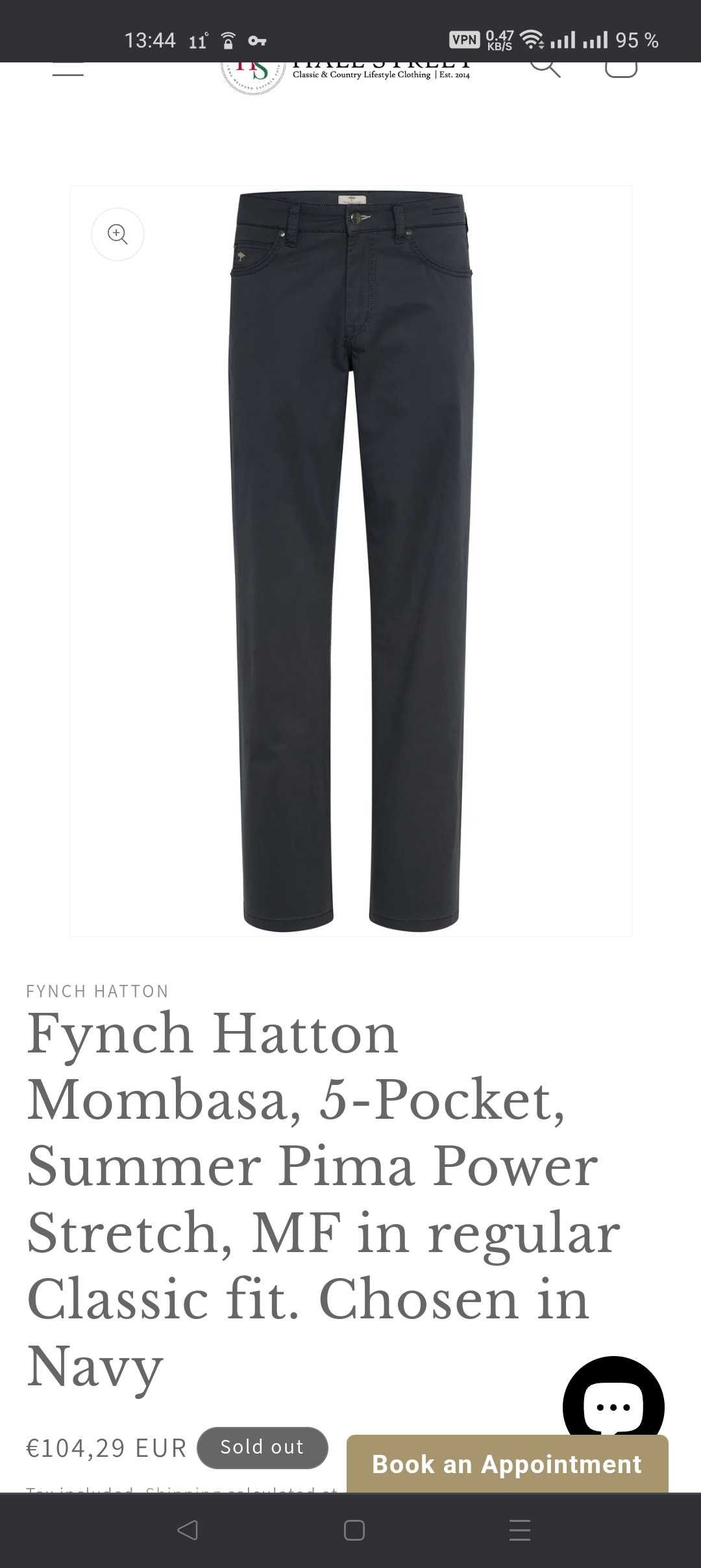 Джинсы Finch & Hatton jeans Germany w36 stretch navy.