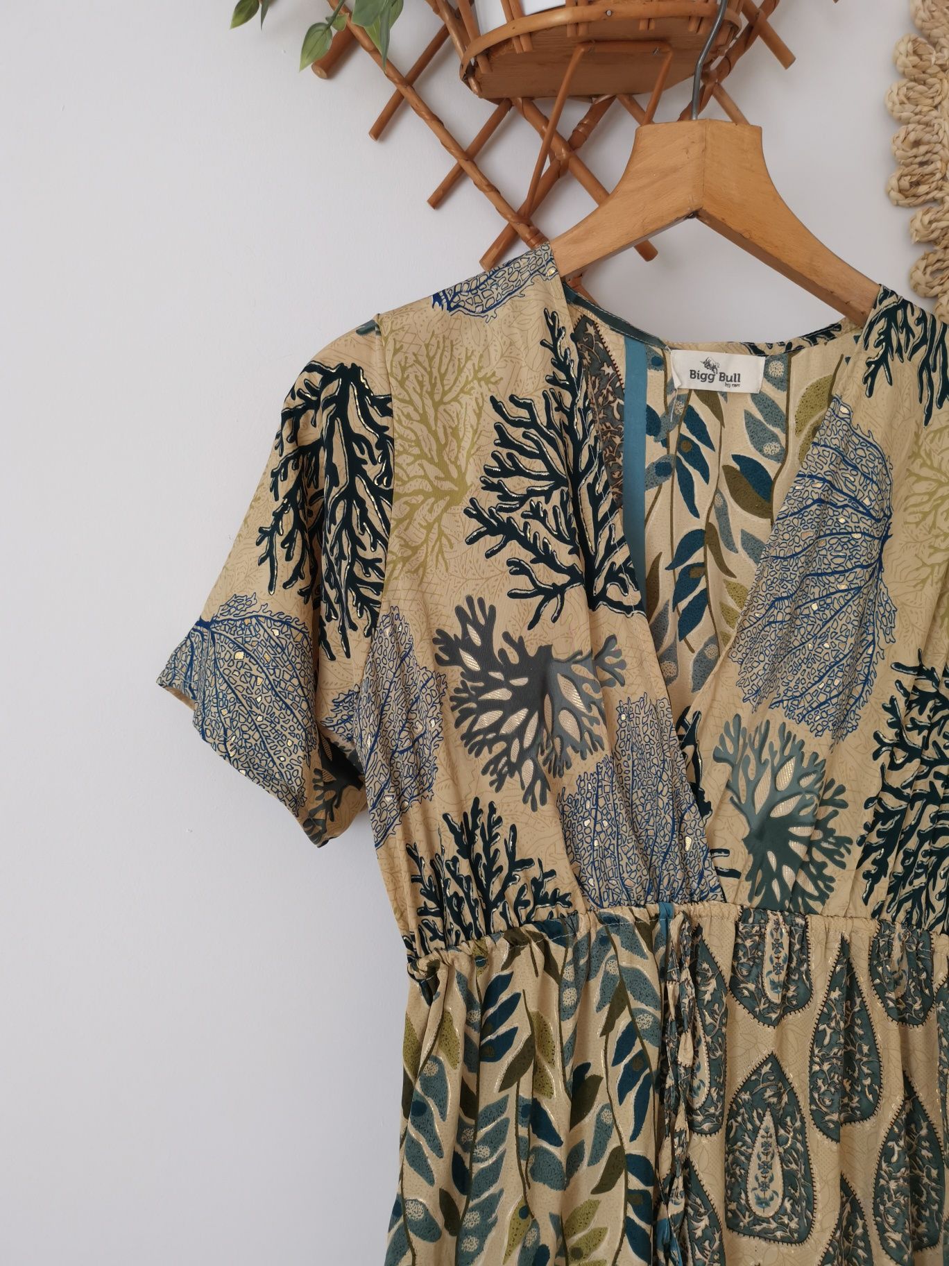 Jedwabna długa sukienka maxi boho hippie indie L XL