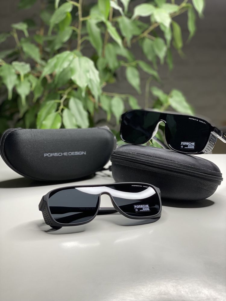 Солнцезащитные очки PORCSHE Polarized Крупные с Шторками Черные Мужски