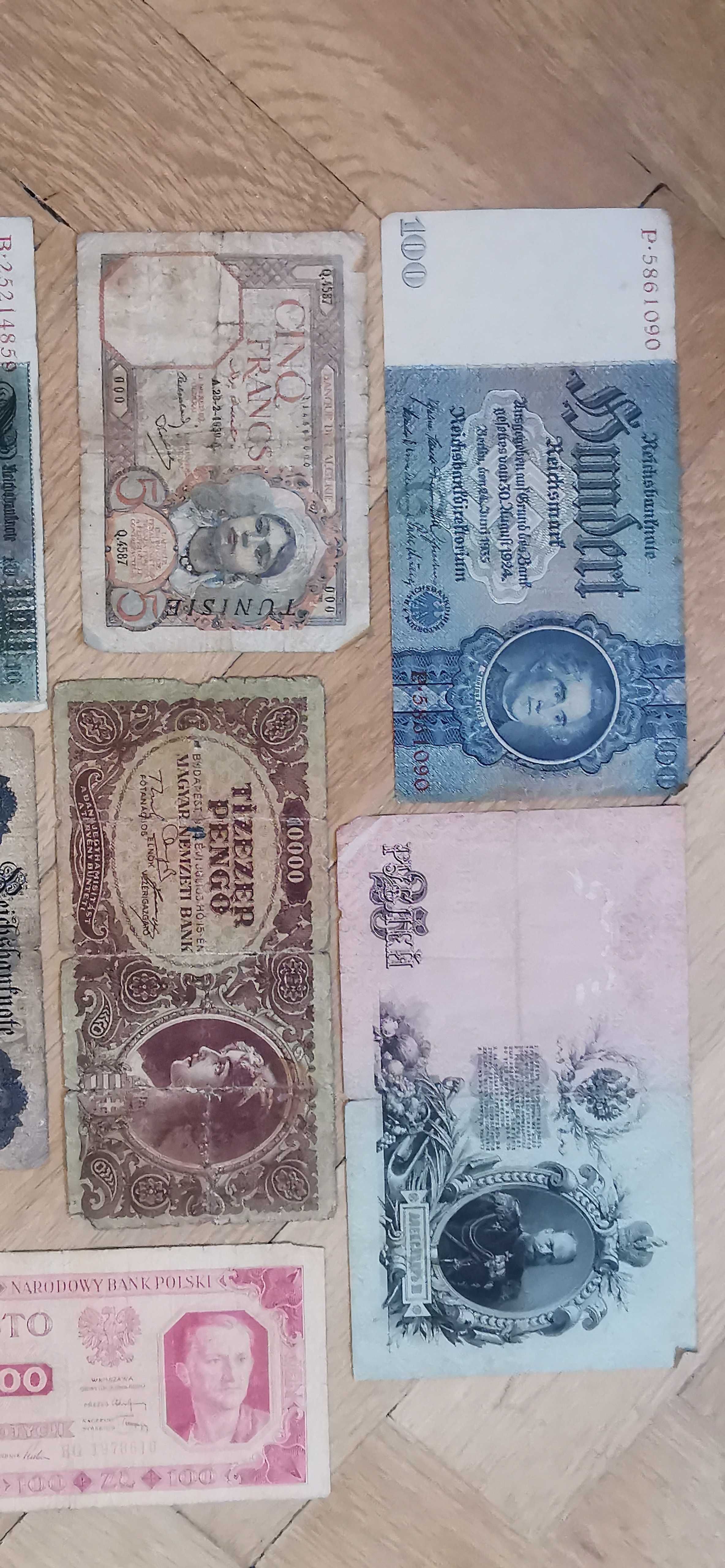 Banknoty Stare 10000 Pengo z45, 5 Francs 39,100marek 24, 20 marek 1908