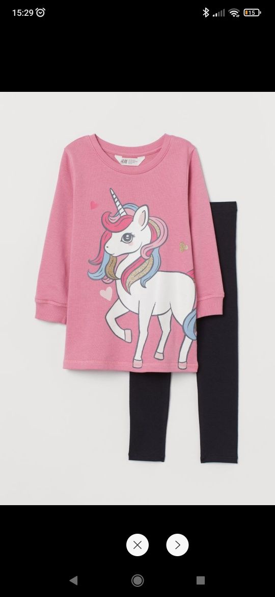201-> UNICORN komplet tunika legginsy H&M r.116 5-6Y jednorożec
