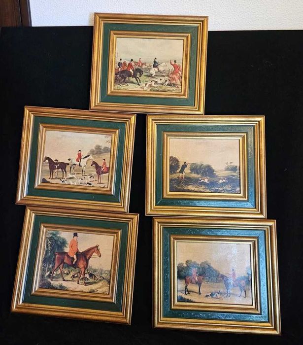 Conjunto de 5 quadros equestres
