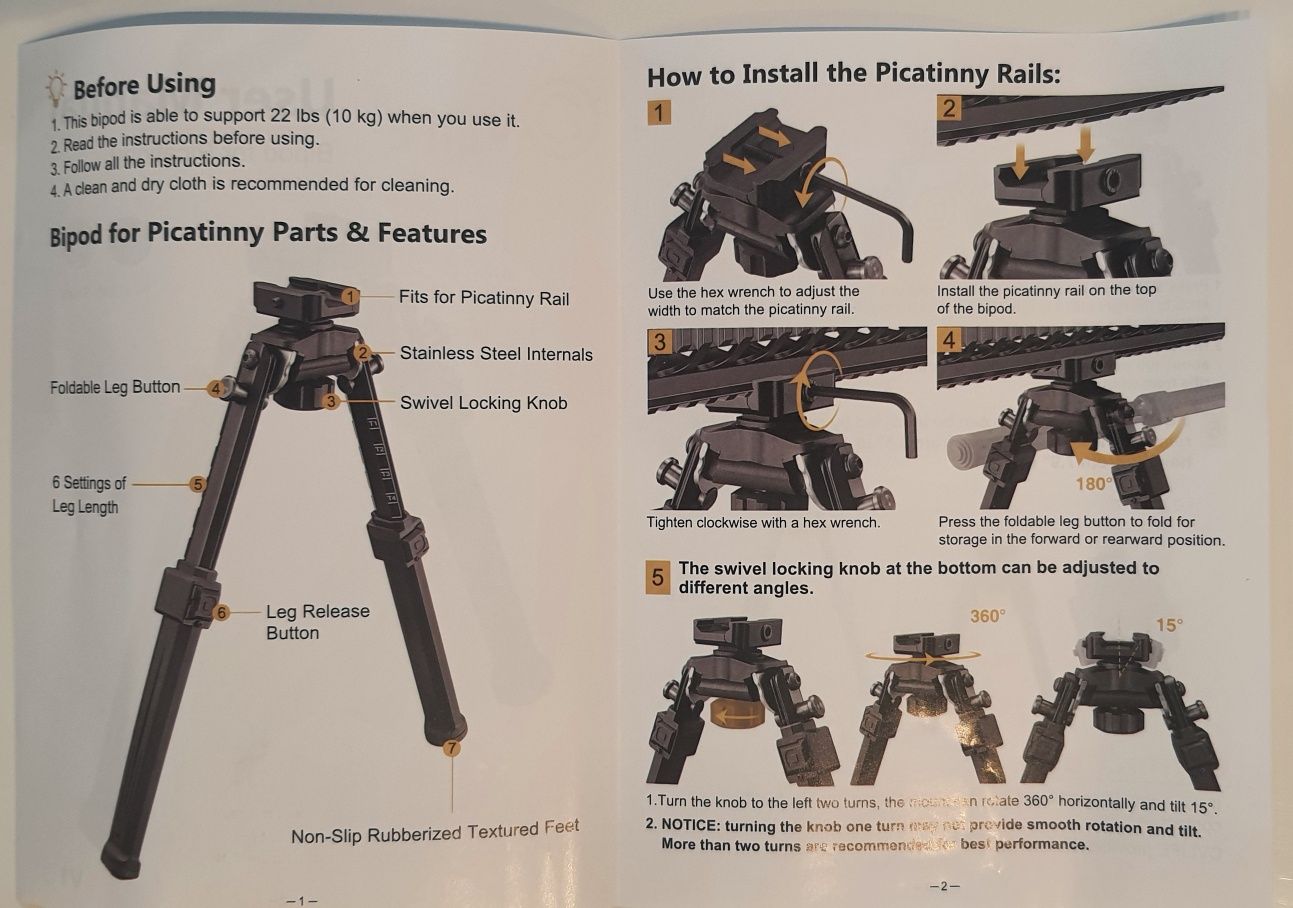 Bipod do karabinu na szyne ris picatinny