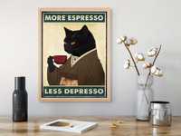 Obraz na płótnie kot z kawą More espresso less depresso 60x40