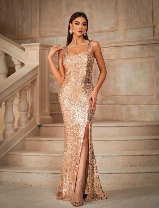 Nowa sukienka cekinowa wieczorowa  złota długa suknia maxi rozmiar S