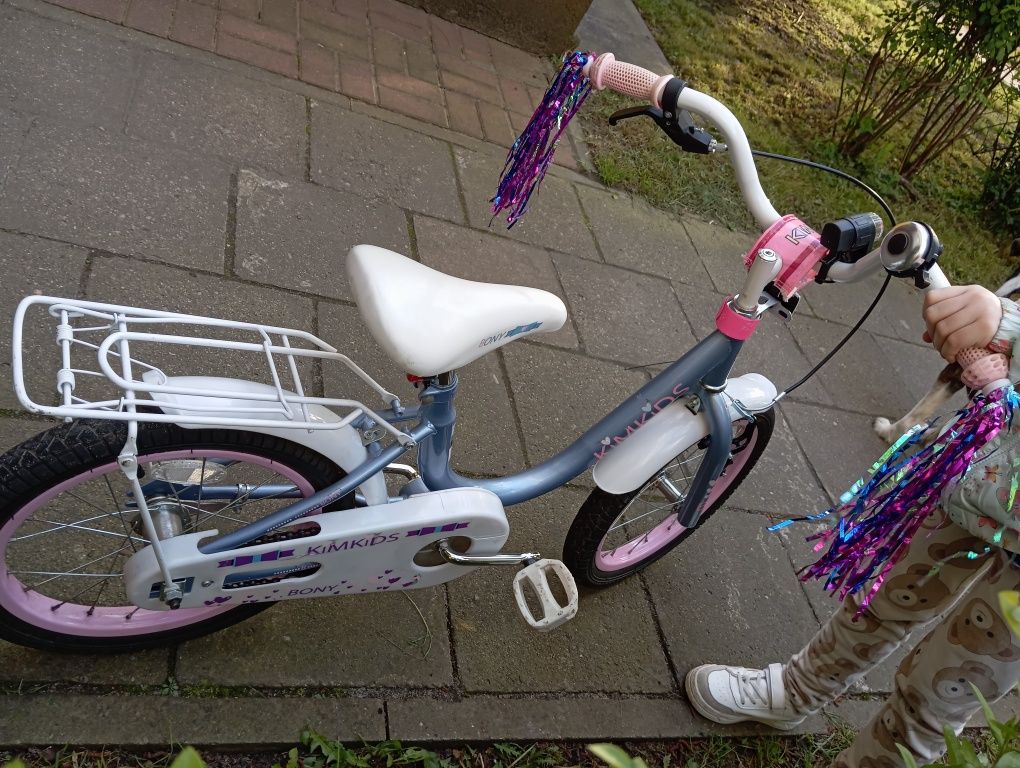 Rower miejski + boczne koła dla dzieci dziewczynki KIMKIDS 16"