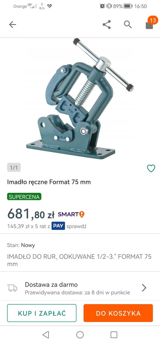 Imadło do rur nowe