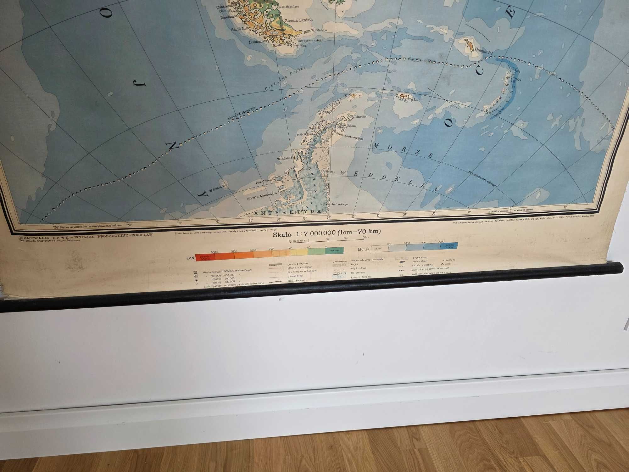 mapa wisząca ścienna Ameryka Południowa 1969 rok