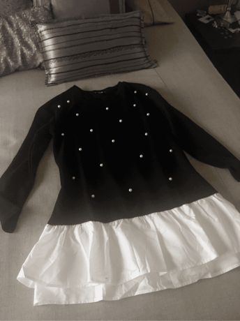 OKAZJA SHEIN nowa sukienka mini sweter perełki bluza koszula s m 36 38