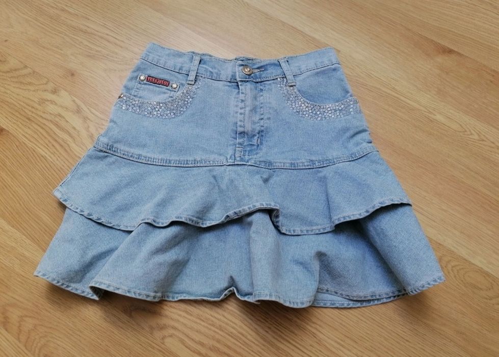 Spódniczka jeansowa 140 dla dziewczynki krótka z falbankami