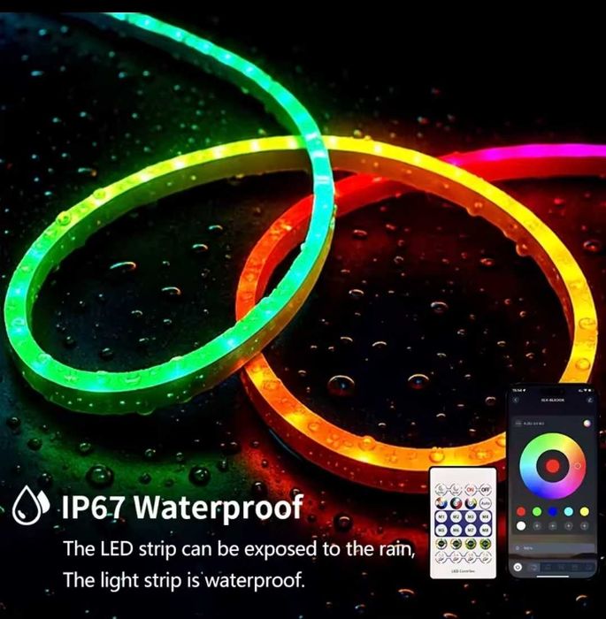 Гнучка LED неонова стрічка 10 м з керуванням зі смартфона та пульта.