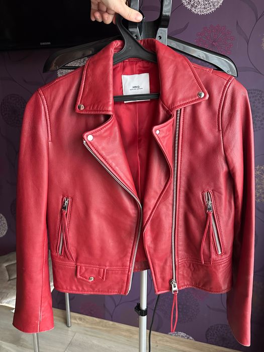 Червона косуха Mango з натуральної шкіри