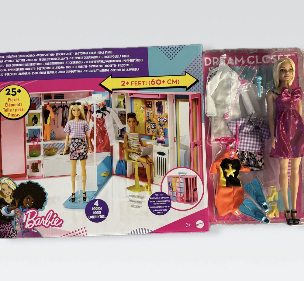 Duży zestaw Barbie Wymarzona szafa z ubraniami + lalka+ akcesoria