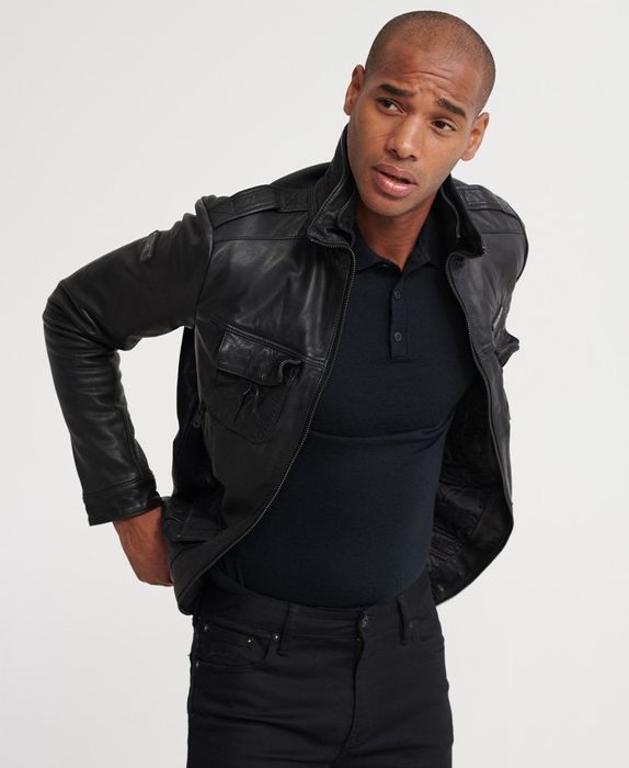 Шкіряна куртка Superdry men's icon brad leather jacket biker black