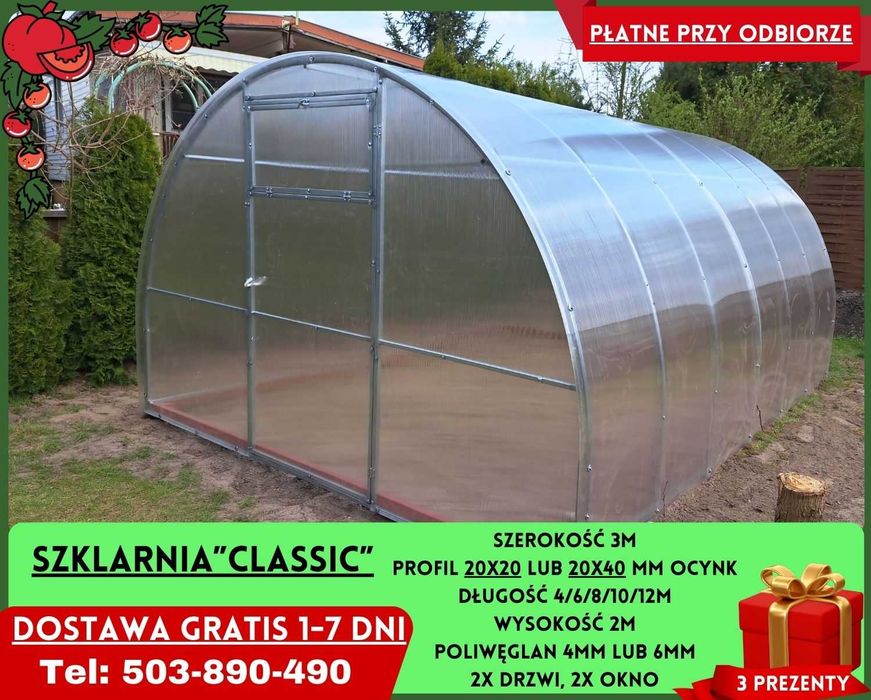 Szklarnia Ogrodowa 3x4m poliwęglan 4/6 mm Sprzedam Gratisy Chojnice