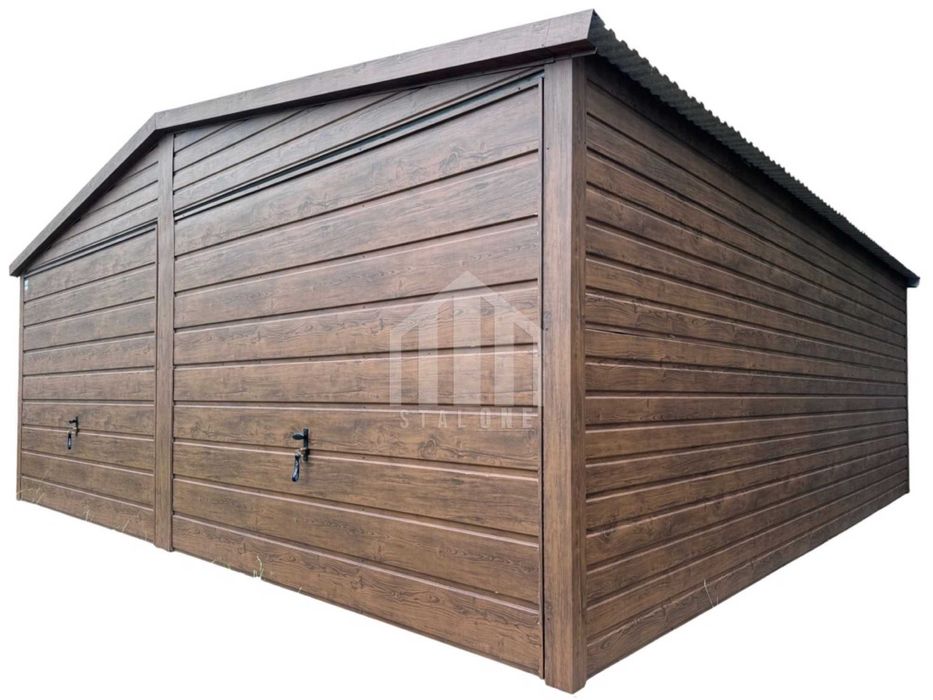 Garaż blaszany 6x5m -2x brama - okno - drewnopodobny - dach SO130