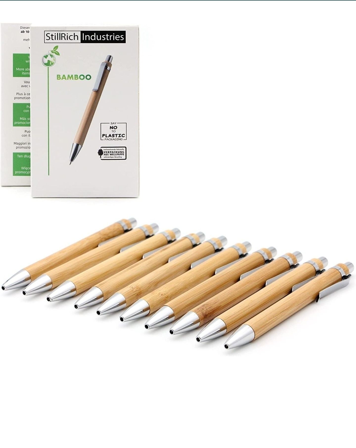 StillRich Industries bambusowe długopisy 10 sztuk, niebieskie