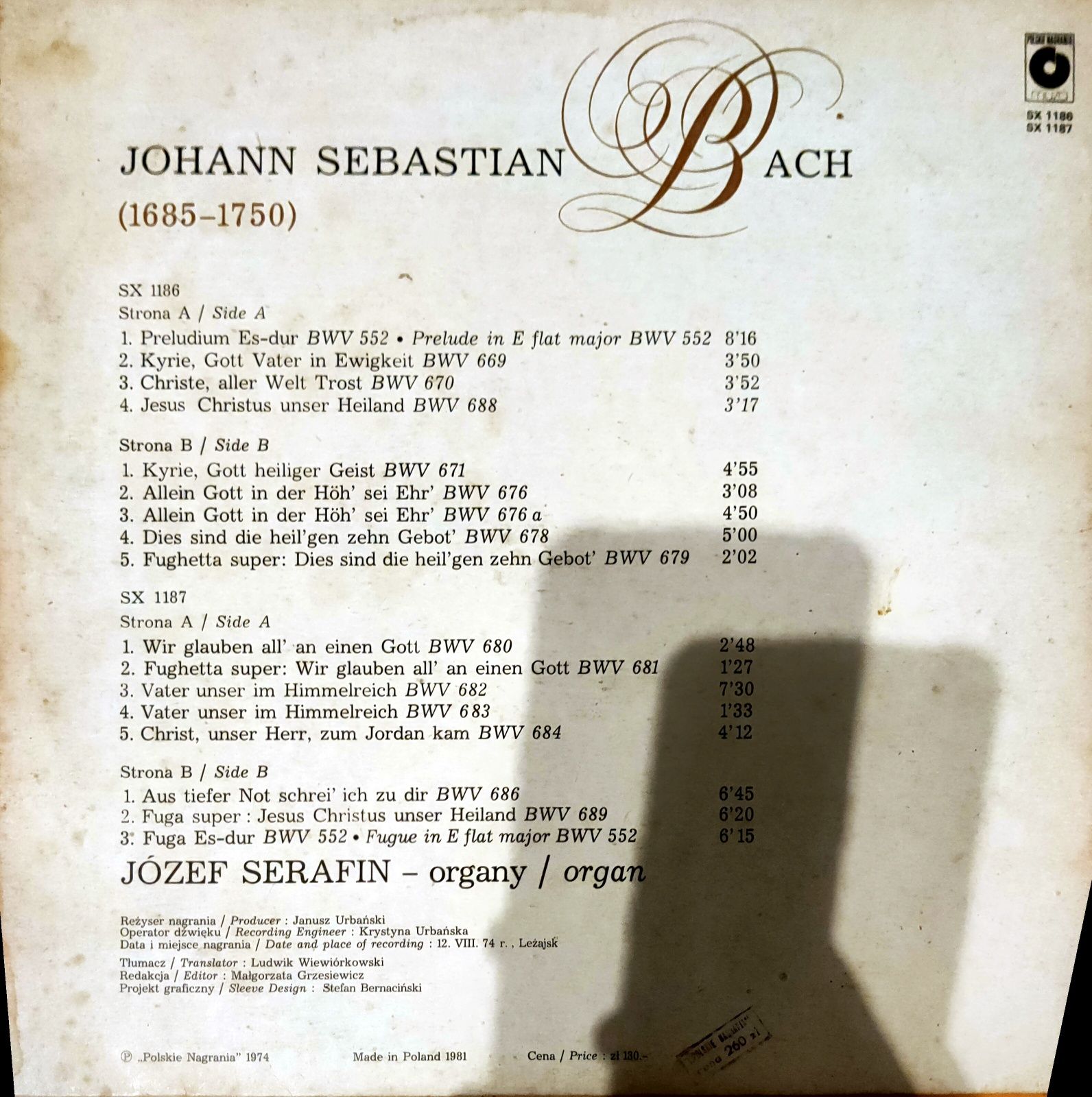 Płyta winylowa J.S. Bach Organ Works