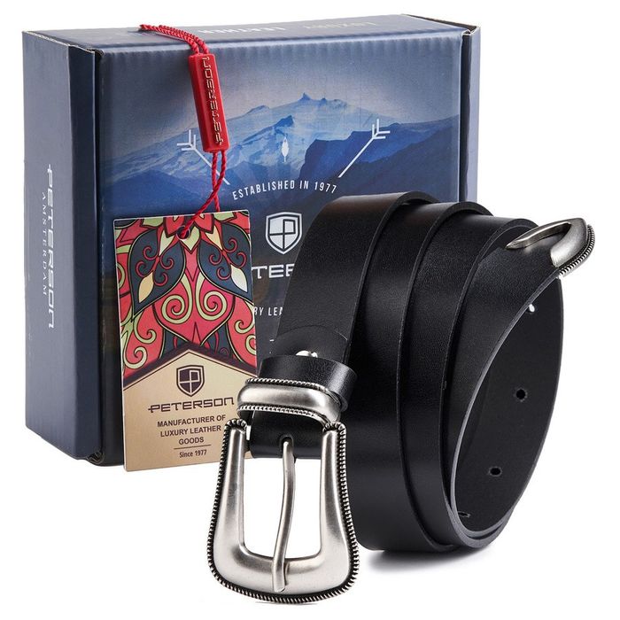 skórzany pasek damski z ozdobną klamrą - peterson