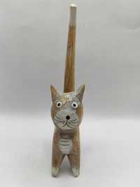 Stojak na biżuterię pierścionki kot kotek drewniany figurka