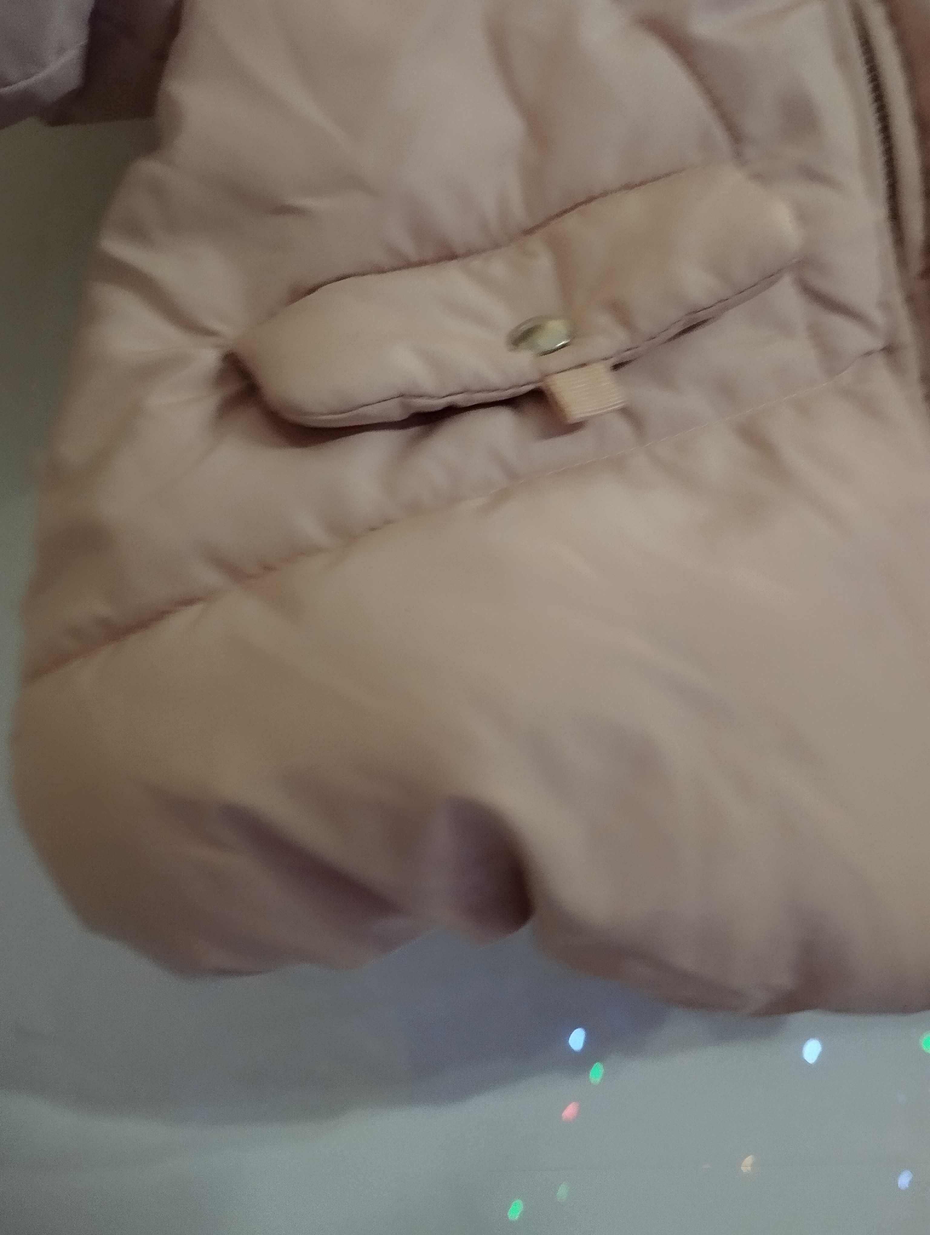 Kurtka Zara puder r 80 9/12 mcy czapka czarna pompon rekawiczki h&m
