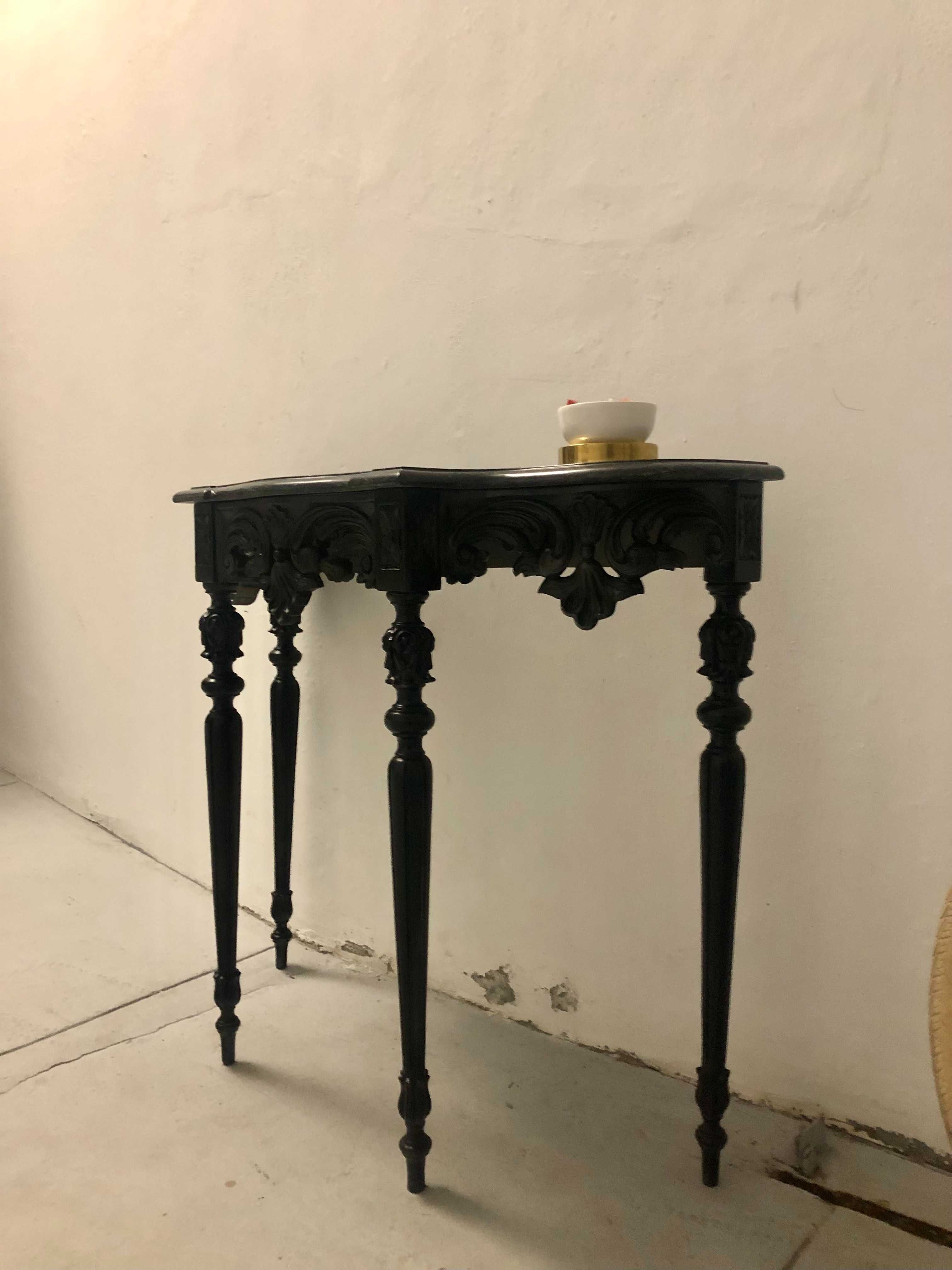 mesa de entrada / apoio em mármore e madeira