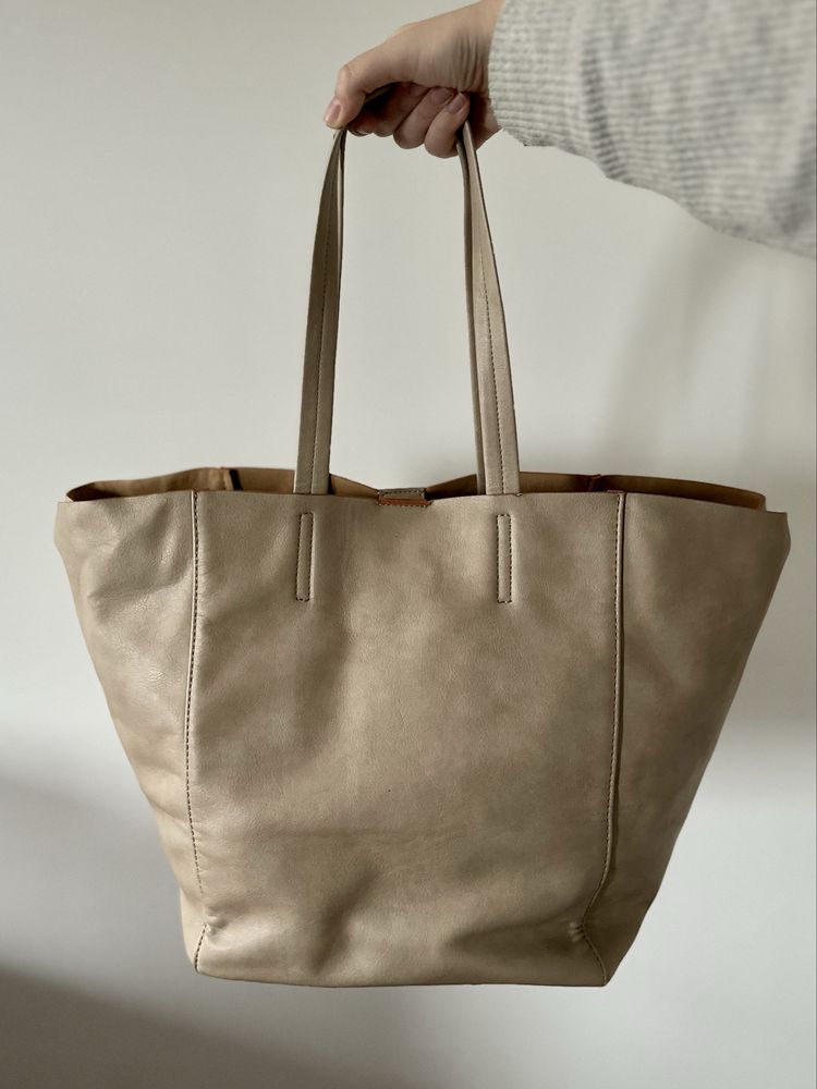 Torba shopper shopperka duża pojemna beżowa city bag