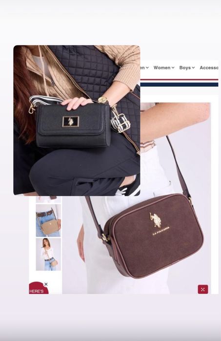 Жіноча сумка кросбоді чорна замш коричнева us polo assn оригінал