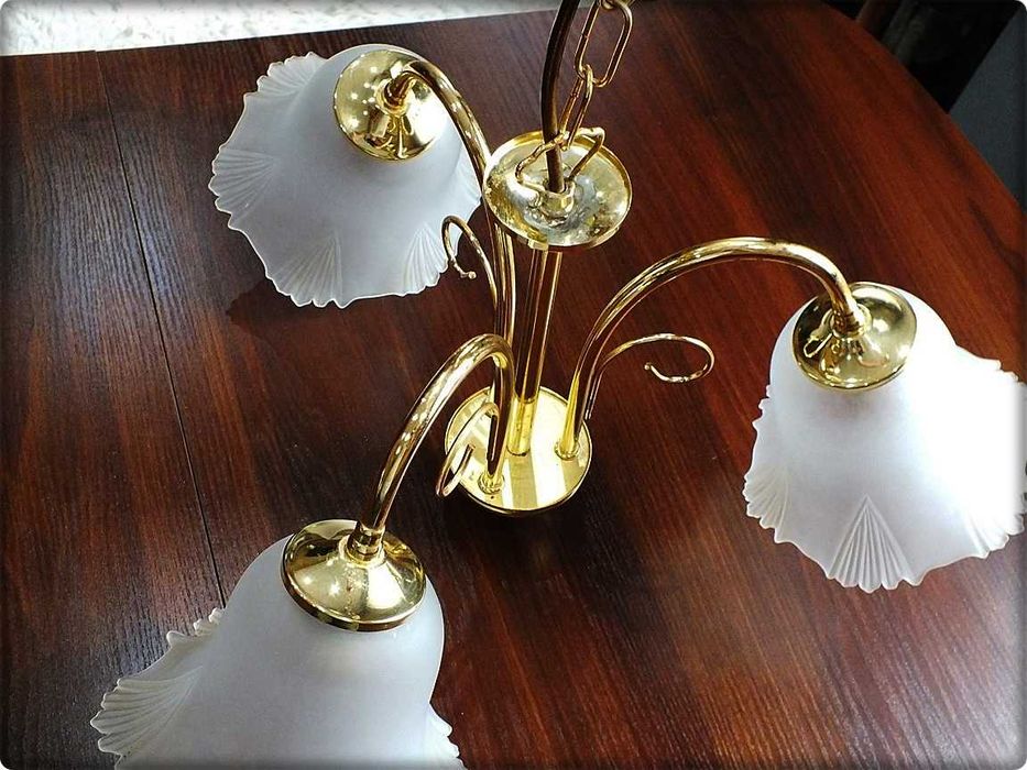 Złoty Żyrandol 3 - ramienny Lampa wisząca sufitowa Mosiądz