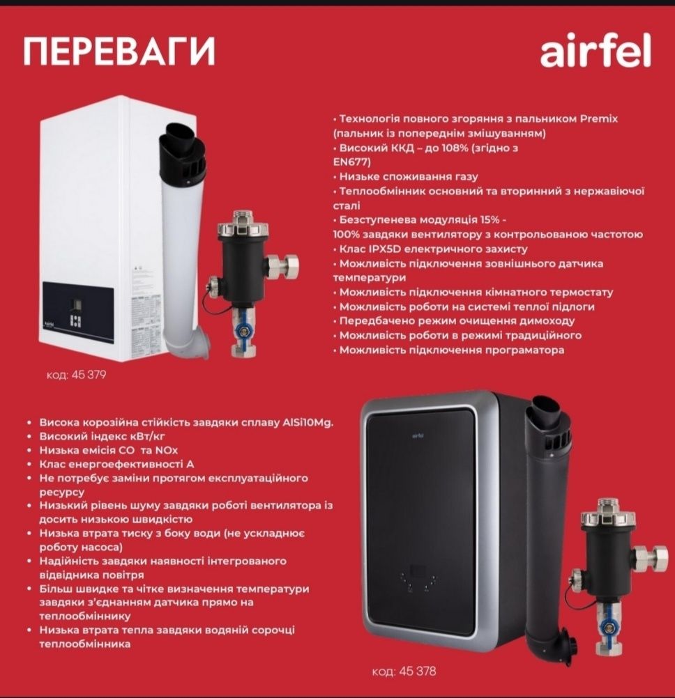 Котел газовый Airfel 23/24кВт+Комплект коакс.дымохода+Сепаратор шлама
