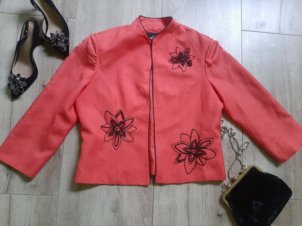 Wytworny żakiet Positive Attitude, rozm.XL, len+ rayon, stan idealny