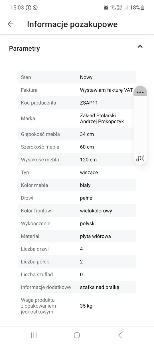 Szafka łazienkowa nad pralkę nowa biała z połyskiem