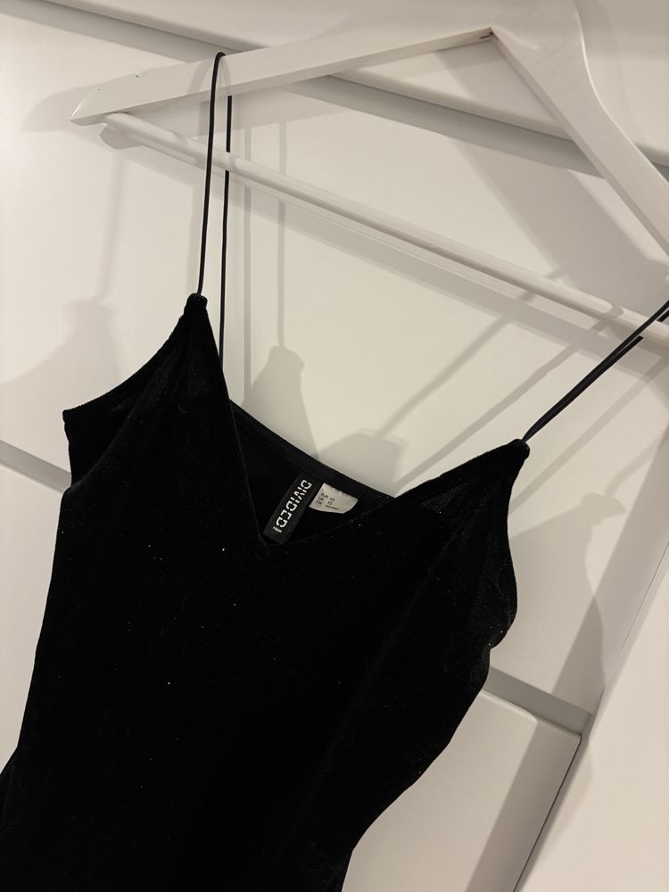 Czarna brokatowa imprezowa sukienka H&M rozmiar XS bez ramiączek